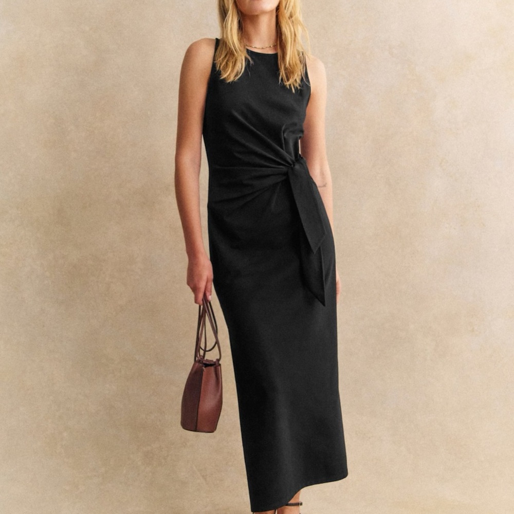 Sezane Black Sleeveless Maxi Dress with Waist Tie